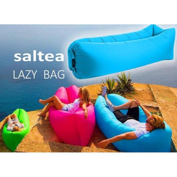 Saltea Autogonflabila "Lazy Bag" tip sezlong, 185 x 70cm, culoare Negru-Violet, pentru camping, plaja sau piscina - imagine 3