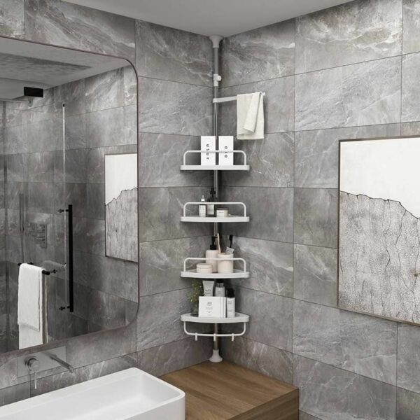 Organizator baie, raft de baie de tip "coltar" cu brat telescopic, cu 4 etajere si suport pentru prosop - imagine 2