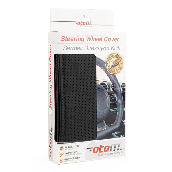 Husa volan OTOM din Piele Ecologica "Perforata" pentru autoturisme, diametru volan 37 - 39 cm, cu ac si ata Neagra
