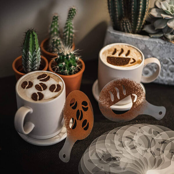 Set 16 sabloane reutilizabile pentru ornarea desertului sau a cafelei - imagine 2